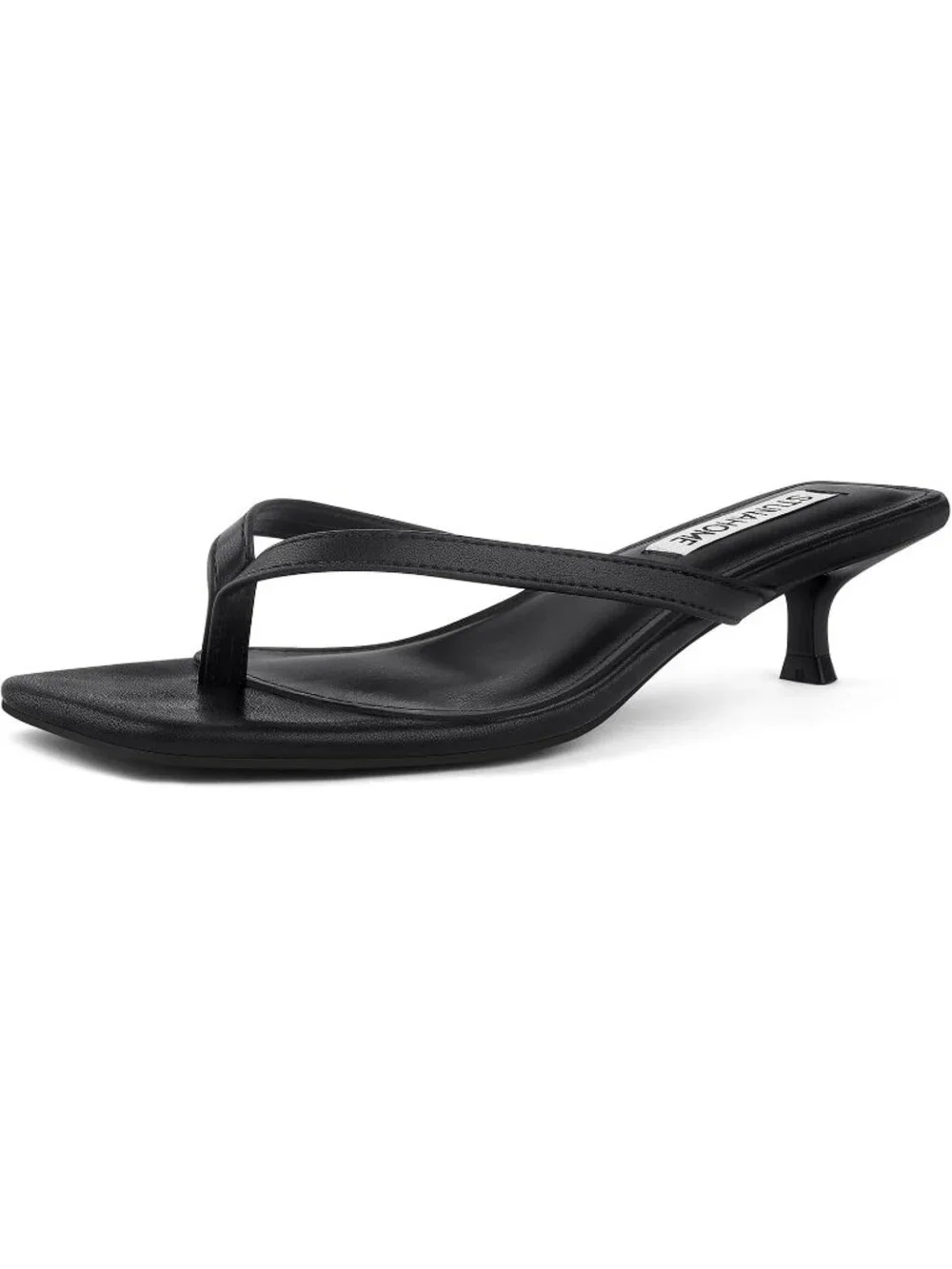 Women's Black Square Open Toe 1.4 Inches Comfortable Thong Flip Flop Heels - Picture 1 of 6